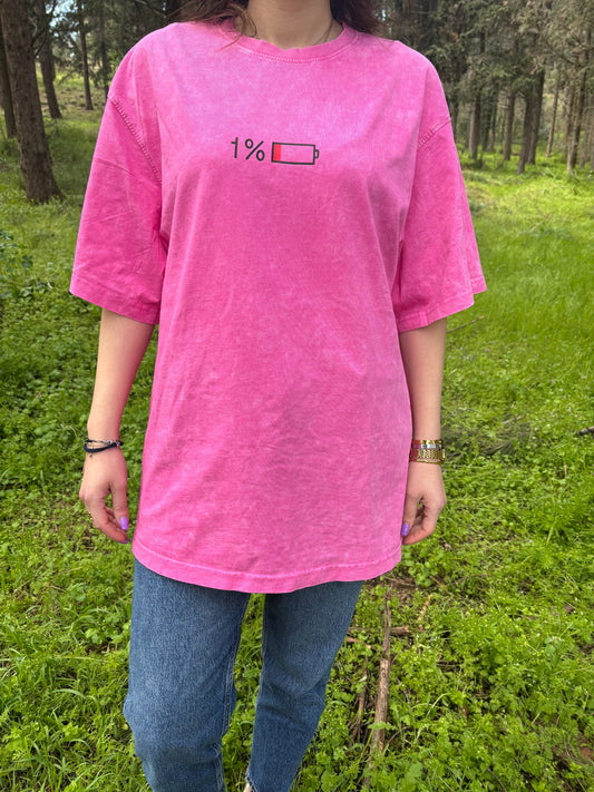 T-shirt “1% Battery” – Ροζ oversized t-shirt με στάμπα μπαταρία
